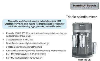 Drink Mixer Tripple Spindle Hamilton Beach Hmd 400 Ce